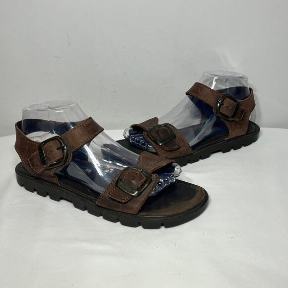 VTG Eastland Sandals Double Buckle Strap Brown Leather Festival Casual Summer 8M - Picture 1 of 9